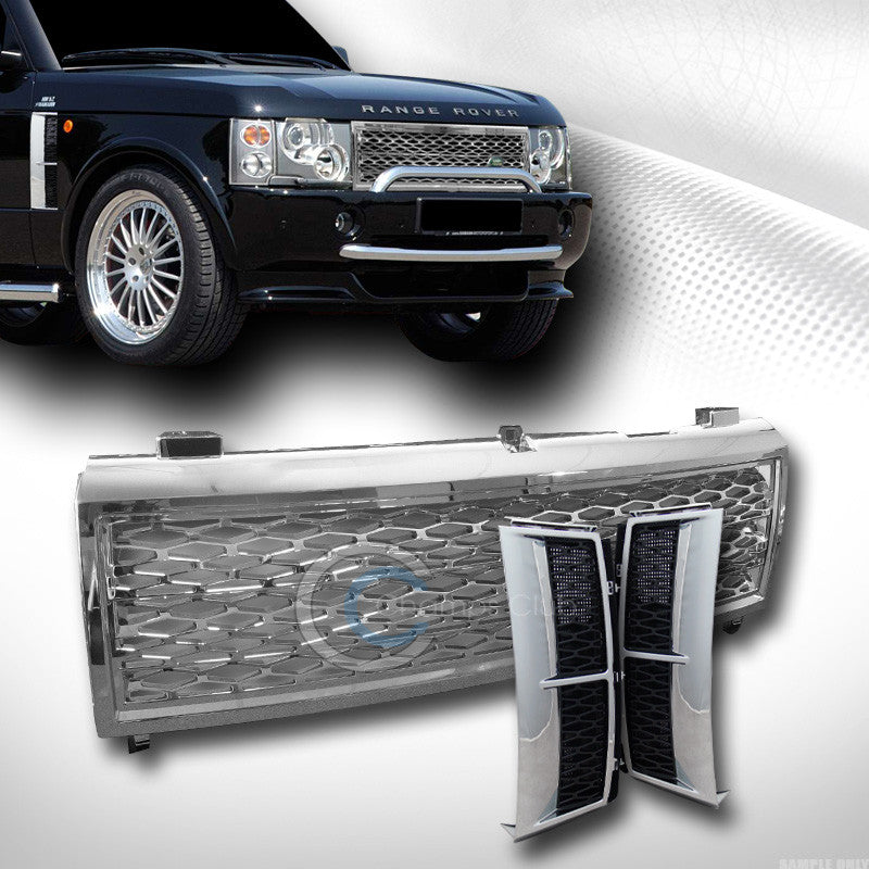 CHROME MESH STYLE BUMPER GRILL GRILLE+FENDER VENT BLK 2003-2005 LAND RANGE ROVER