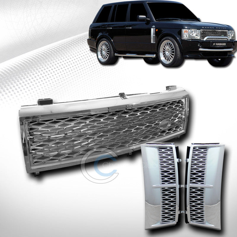 CHROME MESH FRONT HOOD GRILL GRILLE W/SILVER SIDE FENDER 2003-2005 RANGE ROVER