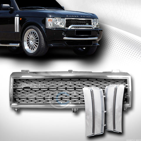 CHROME/BLK HONEYCOMB MESH FRONT GRILL+SIDE FENDER GRILLE CH V2 2003+ RANGE ROVER