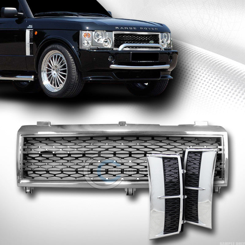 CHROME BLK MESH HOOD BUMPER GRILL GRILLE+SIDE FENDER VENT 2003-2005 RANGE ROVER