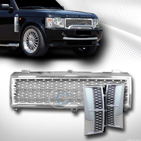 CHROME SILVER MESH HOOD GRILL GRILLE+SIDE FENDER VENT 2003-2005 LAND RANGE ROVER