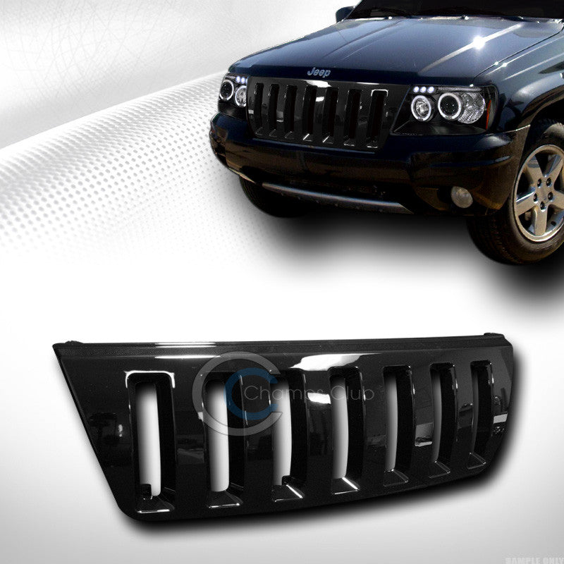 GLOSSY BLK VERTICAL H2 STYLE FRONT HOOD BUMPER GRILL GRILLE 99-03 GRAND CHEROKEE