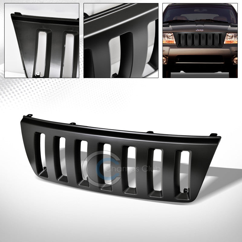 MATTE BLACK VERTICAL H2 FRONT HOOD BUMPER GRILL GRILLE 99-03 JEEP GRAND CHEROKEE