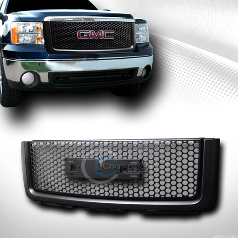 BLACK ROUND HOLE MESH FRONT HOOD BUMPER GRILL GRILLE+LOGO BASE 07-13 SIERRA 1500