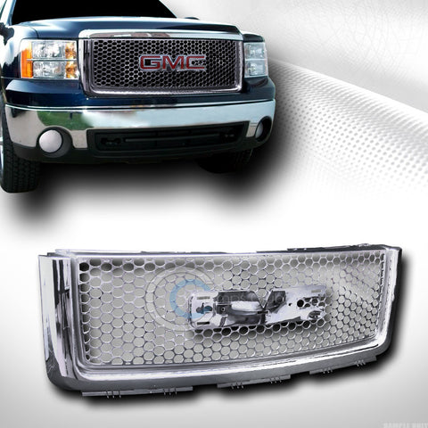 CHROME ROUND MESH FRONT HOOD BUMPER GRILL GRILLE+EMBLEM BASE 07-13 SIERRA 1500