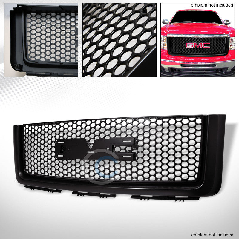 MATTE BLK ROUND HOLE MESH FRONT BUMPER GRILL GRILLE+LOGO BASE 07-13 SIERRA 1500