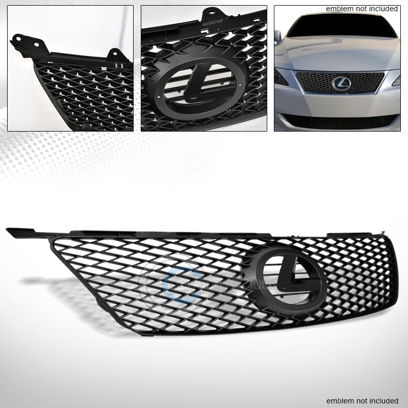 MATTE BLK F-SPORT MESH FRONT HOOD BUMPER GRILL GRILLE 06-08 LEXUS IS IS250/IS350