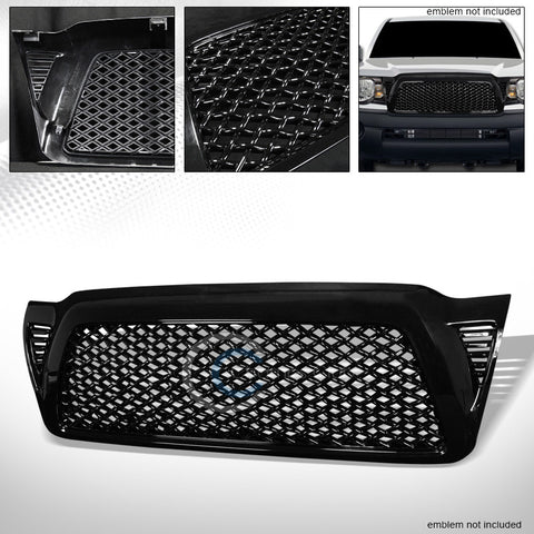 GLOSSY BLACK DRAGON STYLE MESH FRONT HOOD BUMPER GRILL GRILLE COVER 05-11 TACOMA