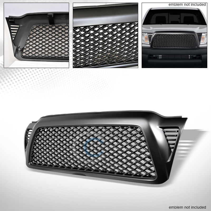 MATTE BLACK DRAGON MESH FRONT HOOD BUMPER GRILL GRILLE COVER 05-11 TOYOTA TACOMA