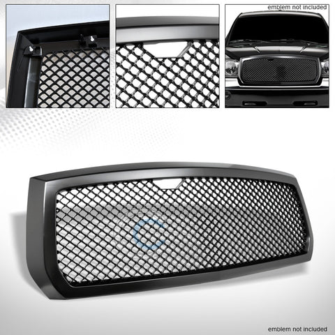 MATTE BLK SPORT MESH FRONT HOOD BUMPER GRILL GRILLE COVER ABS 05-07 DODGE DAKOTA