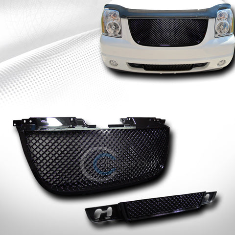BLK 3D MESH UPPER+LOWER FRONT HOOD BUMPER GRILL GRILLE 2007-2012 YUKON DENALI XL