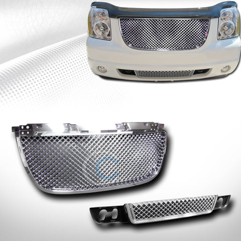 CHROME 3D MESH UPPER+LOWER FRONT HOOD BUMPER GRILL GRILLE 2007-2012 YUKON DENALI