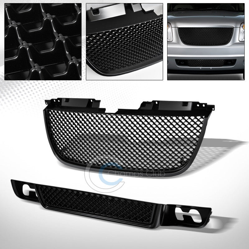 MATTE BLK MESH UPPER+LOWER BUMPER FRONT GRILL GRILLE 2007-2014 GMC YUKON DENALI