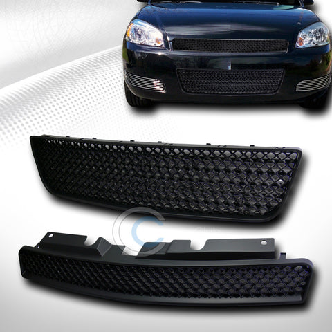 BLK MESH FRONT UPPER+LOWER BUMPER GRILL GRILLE 06-13 CHEVY IMPALA/14-16 LIMITED
