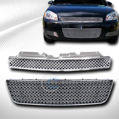 CHROME MESH FRONT HOOD BUMPER UPPER & LOWER GRILL GRILLE ABS 06-13 CHEVY IMPALA