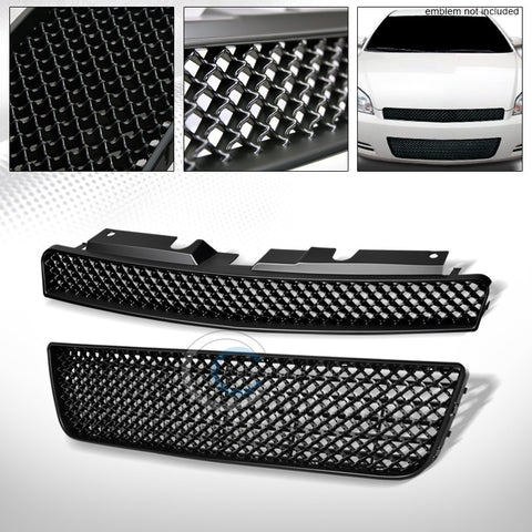 MATTE BLACK MESH UPPER+LOWER BUMPER FRONT GRILL GRILLE 2006-2016 IMPALA/LIMITED