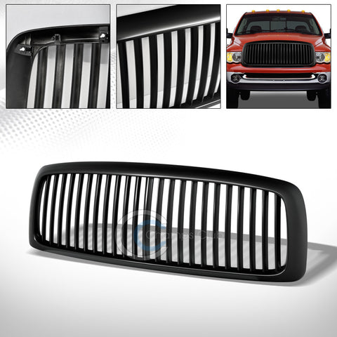 MATTE BLACK VERTICAL BILLET FRONT HOOD BUMPER GRILL GRILLE COVER 02-05 DODGE RAM