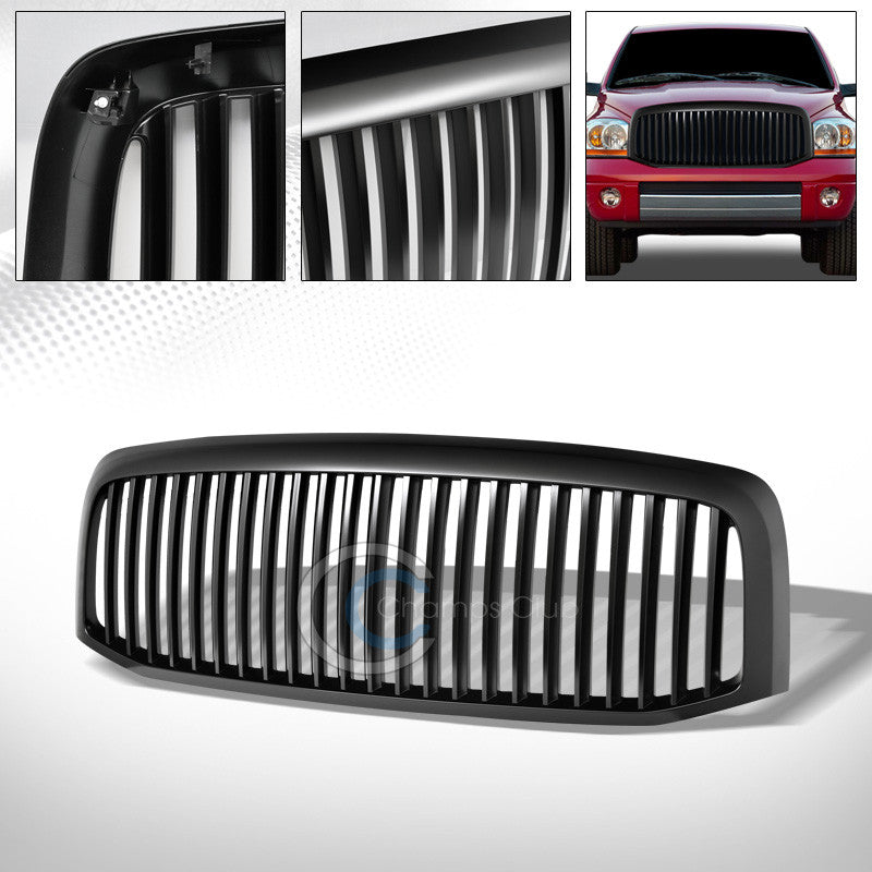 MATTE BLACK VERTICAL BILLET FRONT HOOD BUMPER GRILL GRILLE COVER 06-09 DODGE RAM