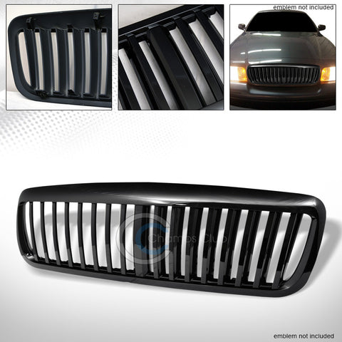 BLACK VERTICAL FRONT BUMPER HOOD GRILL GRILLE ABS 1998-2007 FORD CROWN VICTORIA