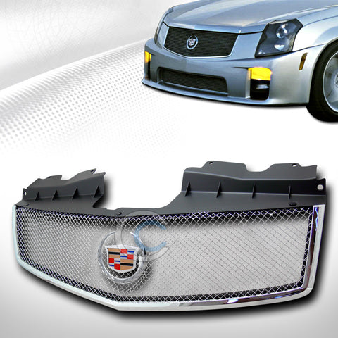 CHROME TYPE-V MESH FRONT HOOD BUMPER GRILL GRILLE+EMBLEM 2003-2007 CADILLAC CTS
