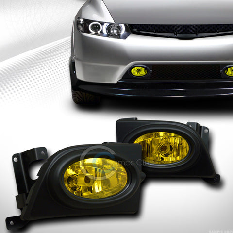 YELLOW CLEAR FRONT BUMPER FOG LIGHTS LAMPS W/SWITCH+H11 BULBS 06-08 CIVIC 4D/4DR