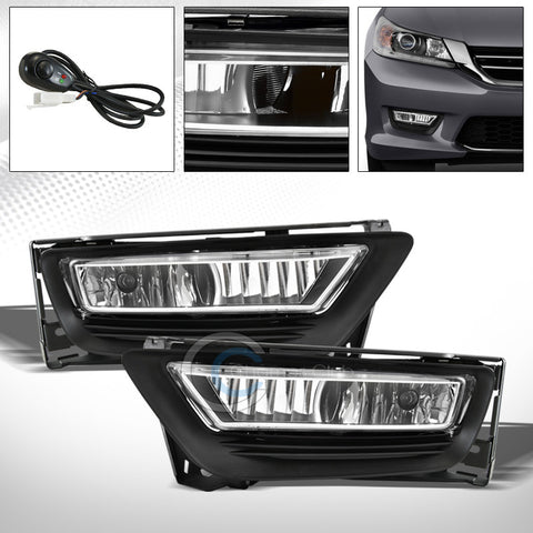 JDM CHROME FRONT BUMPER FOG LIGHTS LAMPS+SWITCH KIT PT 13-15 HONDA ACCORD 4D/4DR