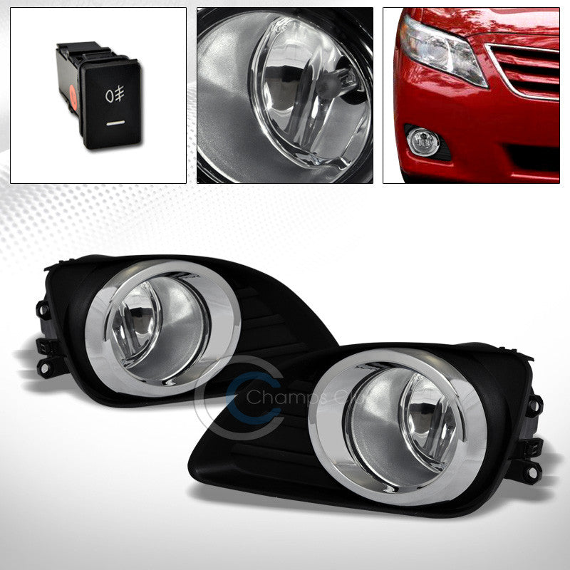 JDM CLEAR BUMPER DRIVING FOG LIGHT+BLACK/CHROME RIM+SWITCH PT 10-11 TOYOTA CAMRY