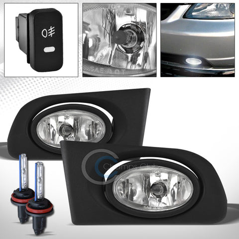 6000K HID XENON+JDM CHROME BUMPER FOG LIGHTS LAMPS w/SWITCH PT 01-03 HONDA CIVIC
