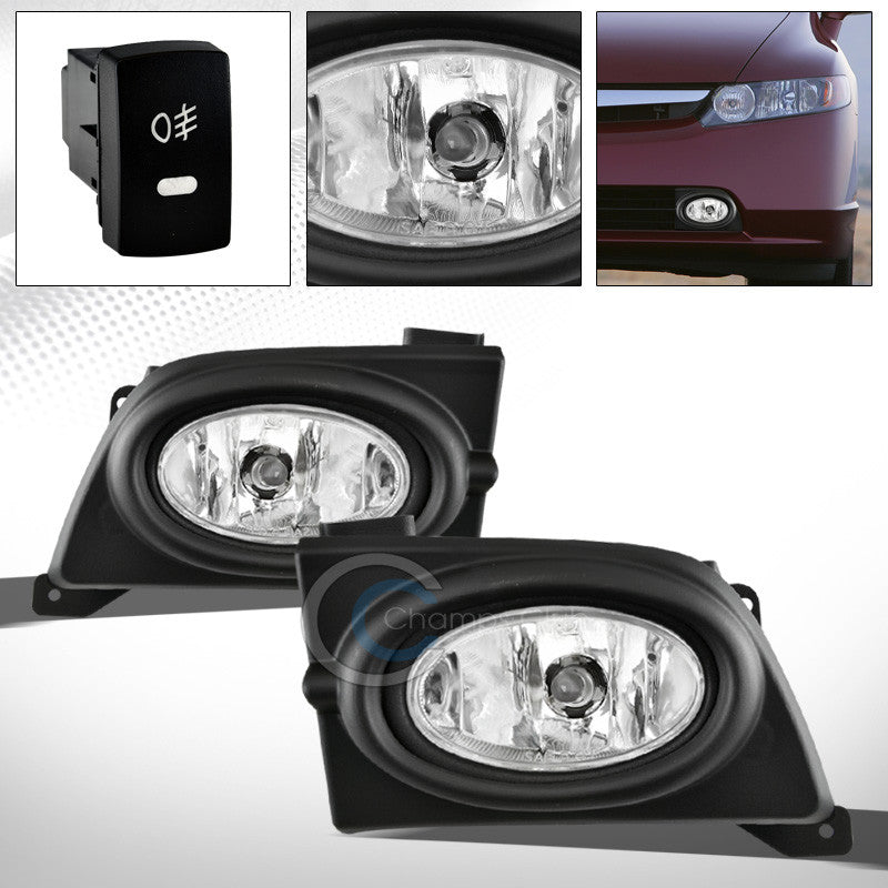 JDM CHROME FRONT BUMPER FOG LIGHTS LAMPS+SWITCH KIT PT 06-08 HONDA CIVIC 4D/4DR