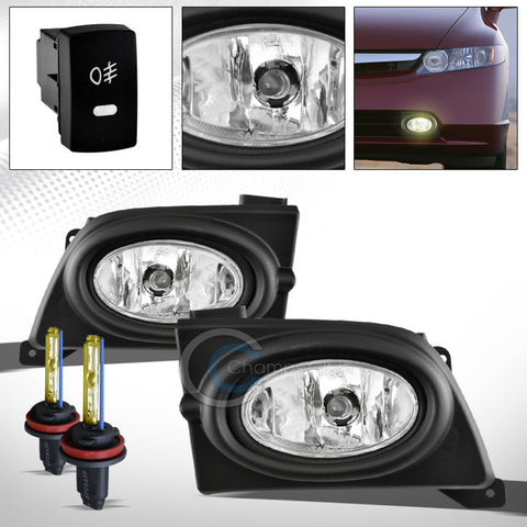 3000K HID XENON+JDM CHROME BUMPER FOG LIGHTS+SWITCH KIT PT 06-08 HONDA CIVIC 4DR