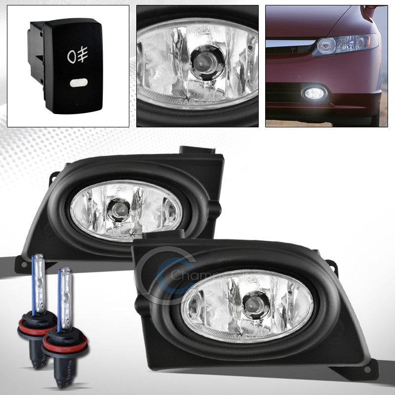 6000K HID XENON+JDM CHROME BUMPER FOG LIGHTS+SWITCH KIT PT 06-08 HONDA CIVIC 4DR