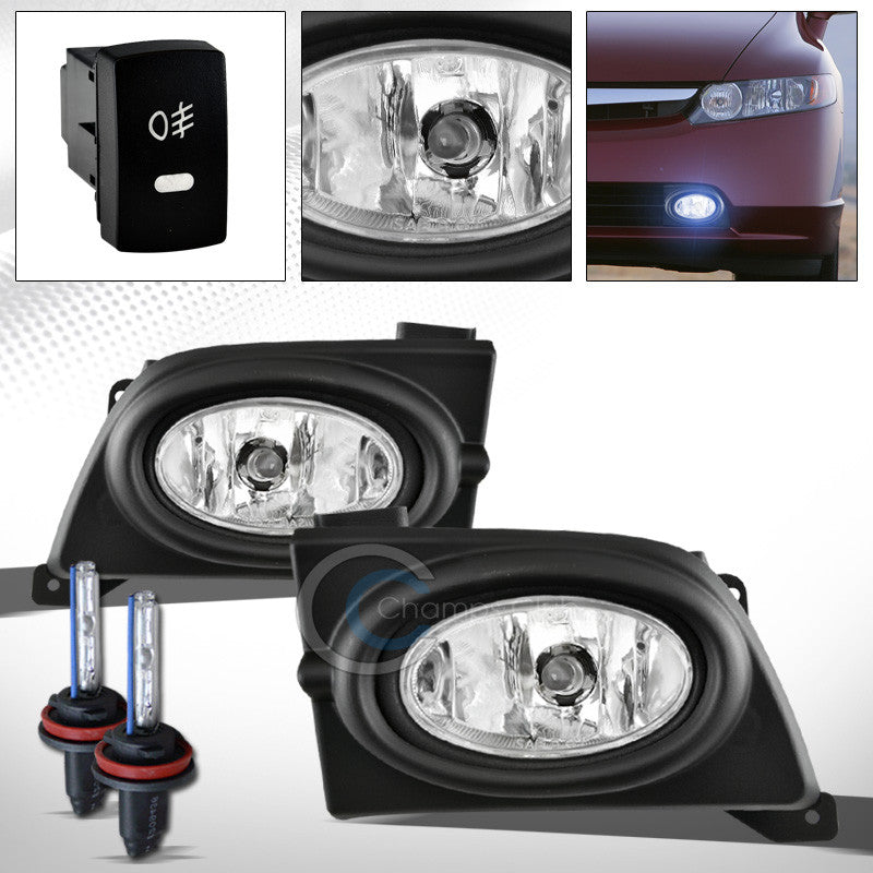8000K HID XENON+JDM CHROME BUMPER FOG LIGHTS+SWITCH KIT PT 06-08 HONDA CIVIC 4DR