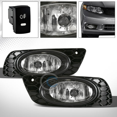 JDM CHROME FRONT BUMPER DRIVING FOG LIGHTS LAMPS+SWITCH PT 12 HONDA CIVIC 4D/4DR