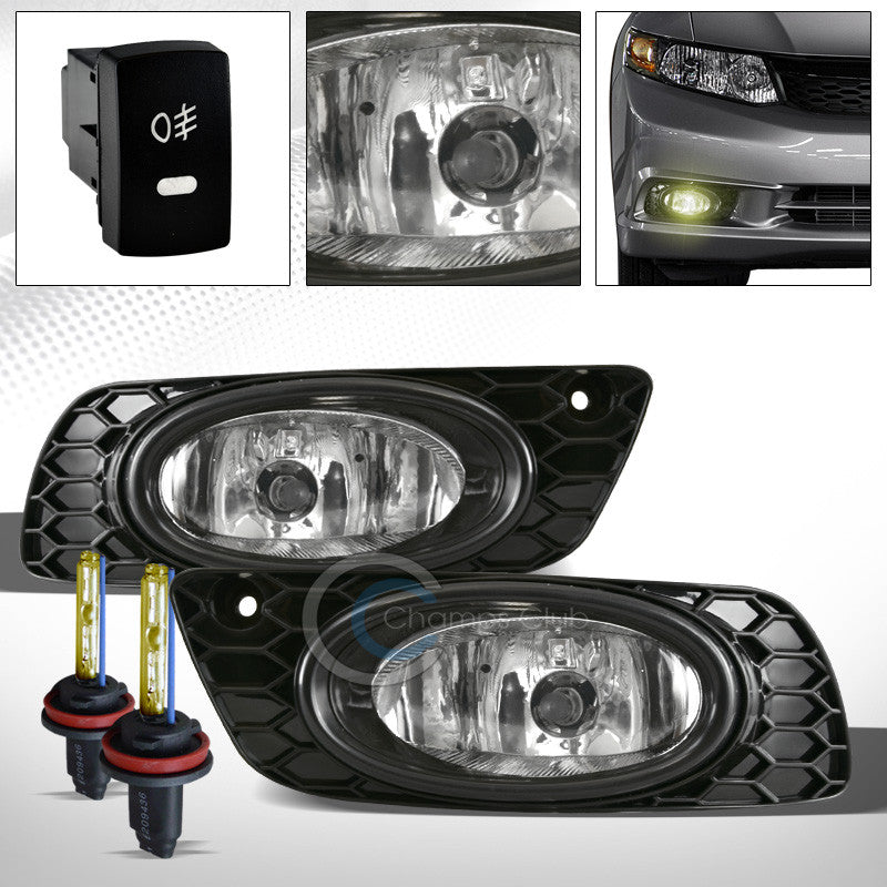 3000K HID XENON+JDM CHROME BUMPER FOG LIGHTS LAMPS+SWITCH PT 12 HONDA CIVIC 4DR