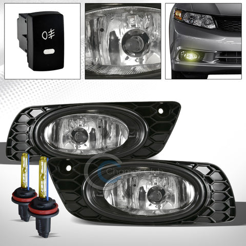 3000K HID XENON+JDM CHROME BUMPER FOG LIGHTS LAMPS+SWITCH PT 12 HONDA CIVIC 4DR