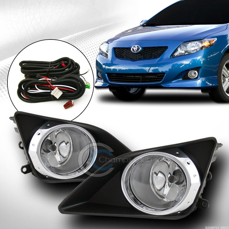 CLEAR LENS FRONT BUMPER FOG LIGHTS+BLK/CHROME RIM COVER+SWITCH PT 09 10 COROLLA