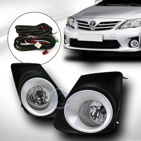 CLEAR LENS FRONT BUMPER FOG LIGHTS+BLK/CHROME RIM COVER+SWITCH PT 11-13 COROLLA