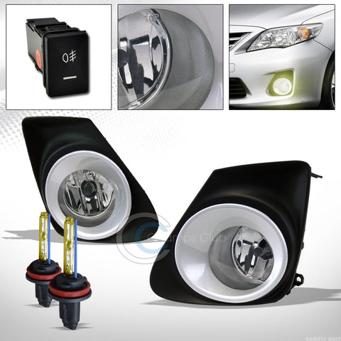 3000K HID XENON+CLEAR BUMPER FOG LIGHTS+CHROME RIM+SWITCH+WIRE PT 11-13 COROLLA