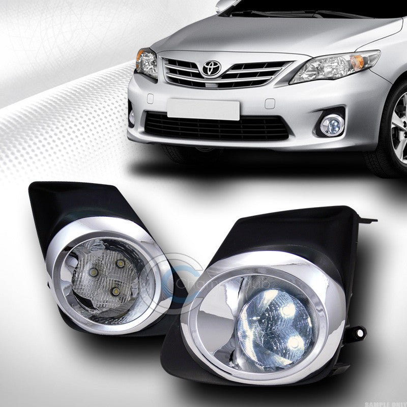 CLEAR LENS SMD LED BUMPER FOG LIGHT+BLK/CHROME RIM COVER+SWITCH PT 11-13 COROLLA