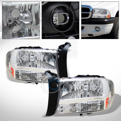 CHROME CRYSTAL HEAD LIGHTS BUMPER SIGNAL CORNER LAMPS AM AW 97-04 DAKOTA/DURANGO