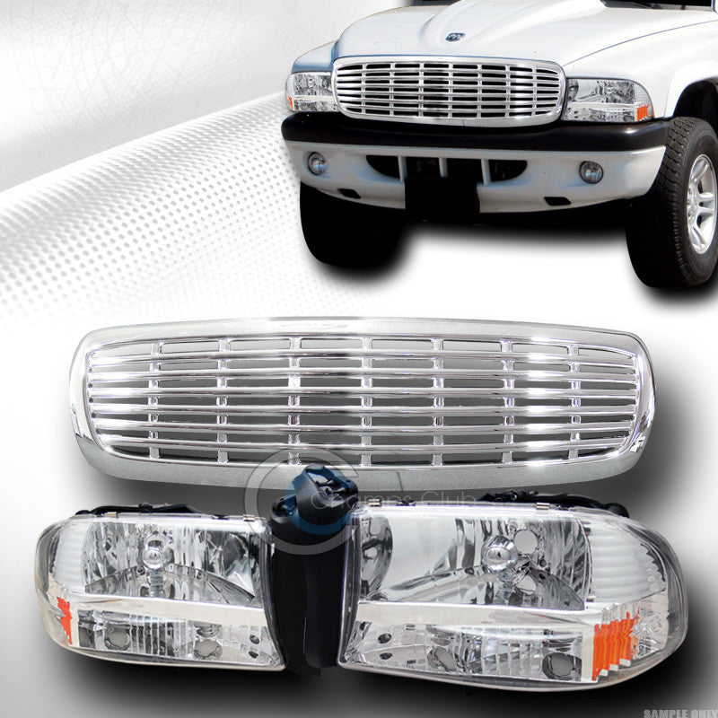 CHROME HEAD LIGHTS CORNER SIGNAL+FRONT GRILL GRILLE ABS 1997-2004 DAKOTA/DURANGO