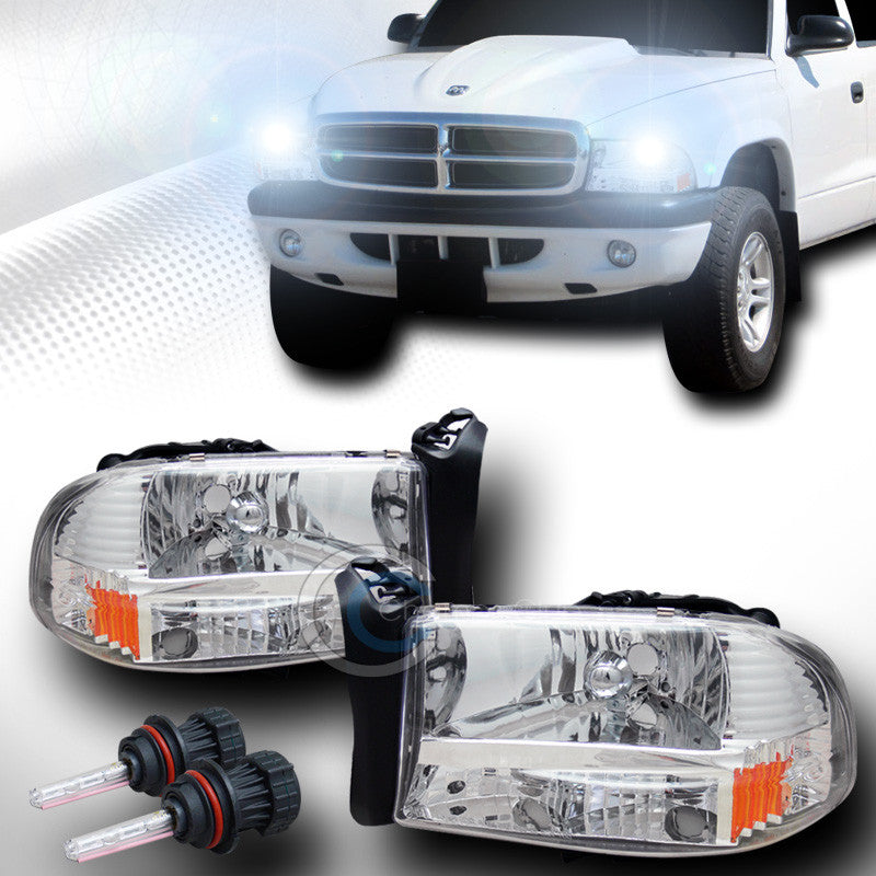 6000K HID BI-XENON W/CHROME HEAD LIGHTS BUMPER AMBER 1P 1997-2004 DAKOTA DURANGO