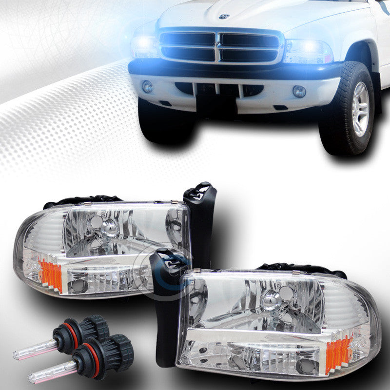 8000K HID BI-XENON W/CHROME HEAD LIGHTS BUMPER AMBER 1P 1997-2004 DAKOTA DURANGO
