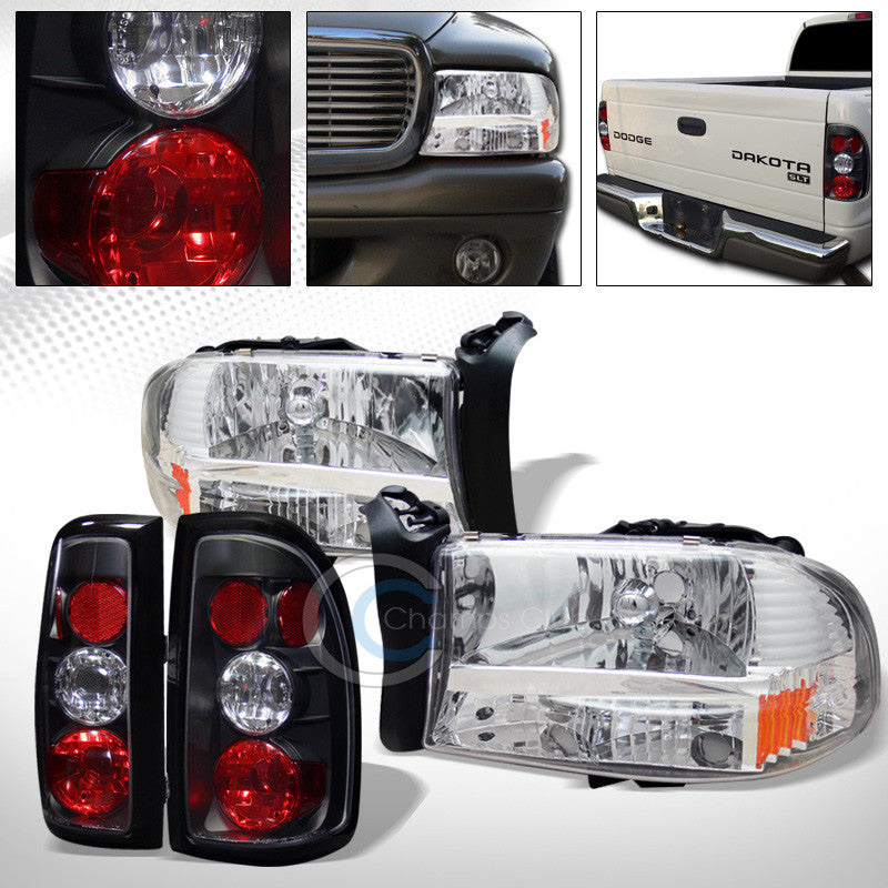 CHROME HEAD LIGHTS+BUMPER SIGNAL AM AW+BLK ALTEZZA TAIL LAMP JY 1997-2004 DAKOTA