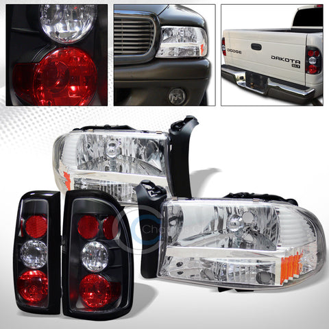 CHROME HEAD LIGHTS+BUMPER SIGNAL AM AW+BLK ALTEZZA TAIL LAMP JY 1997-2004 DAKOTA