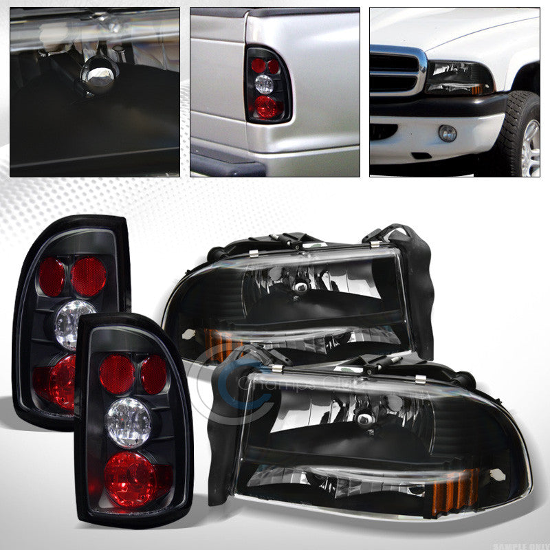 BLACK HEAD LIGHTS SIGNAL AMBER+ALTEZZA TAILLIGHTS 1997-2004 DODGE DAKOTA/DURANGO