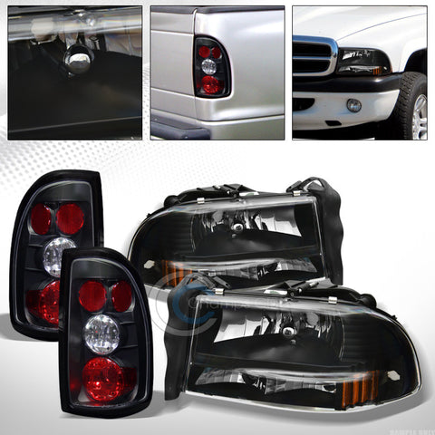 BLACK HEAD LIGHTS SIGNAL AMBER+ALTEZZA TAILLIGHTS 1997-2004 DODGE DAKOTA/DURANGO