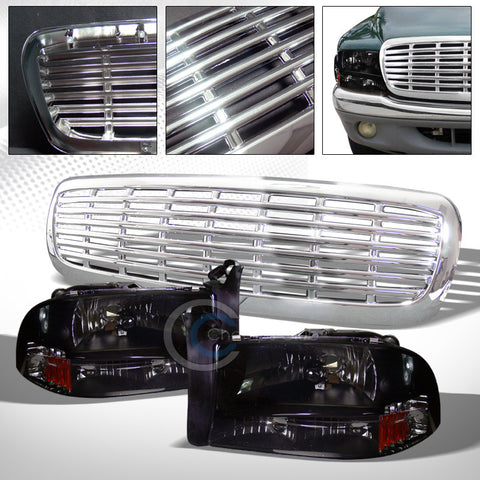 SMOKE HEAD LIGHTS CORNER AM AW+CHROME BUMPER H GRILL GRILLE 1997+ DAKOTA/DURANGO