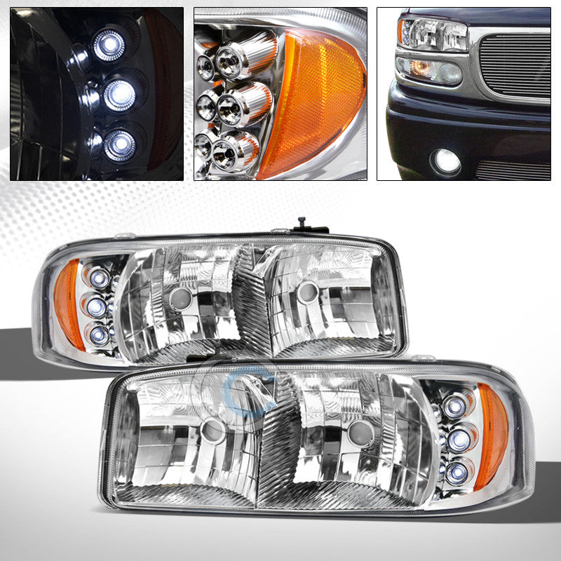 FACTORY STYLE CHROME CLEAR DRL LED HEAD LIGHTS AMBER AW 99-06 07 SIERRA/00 YUKON