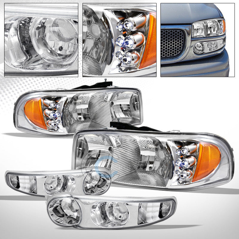CHROME LED HEAD LIGHTS AM AW w/BUMPER CORNER SIGNAL JY 2001+ YUKON/SIERRA DENALI